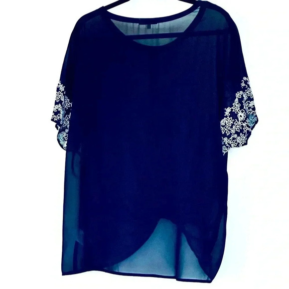 EUC Democracy Navy Sheer Blouse - Picture 1 of 2